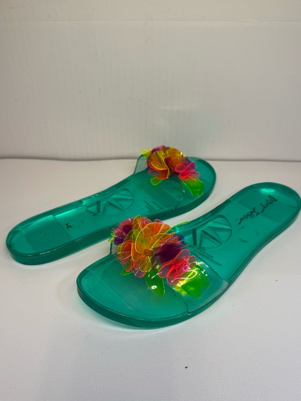 Betsey Johnson Evvie Green Jelly Floral Slide Sandals